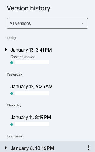 version history list